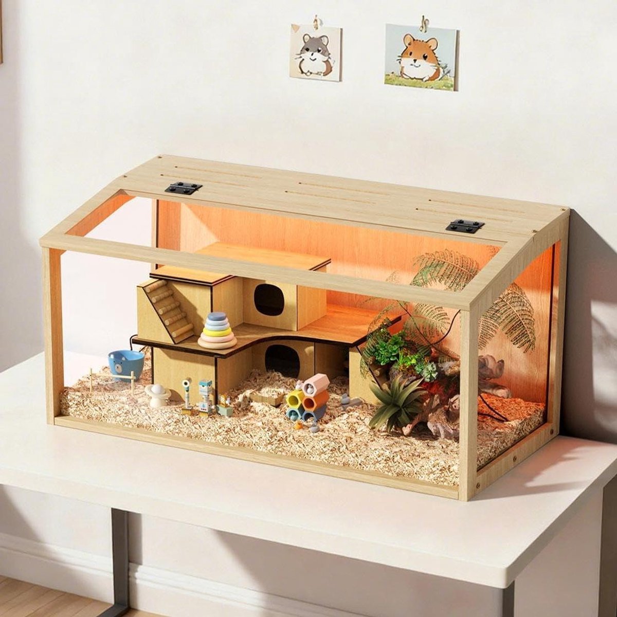 Houten Knaagdierkooi - Dierenverblijf - Natuurlijk Leven - Meerdere Niveaus - 80 x 40 x 40 cm - Natuurlijk