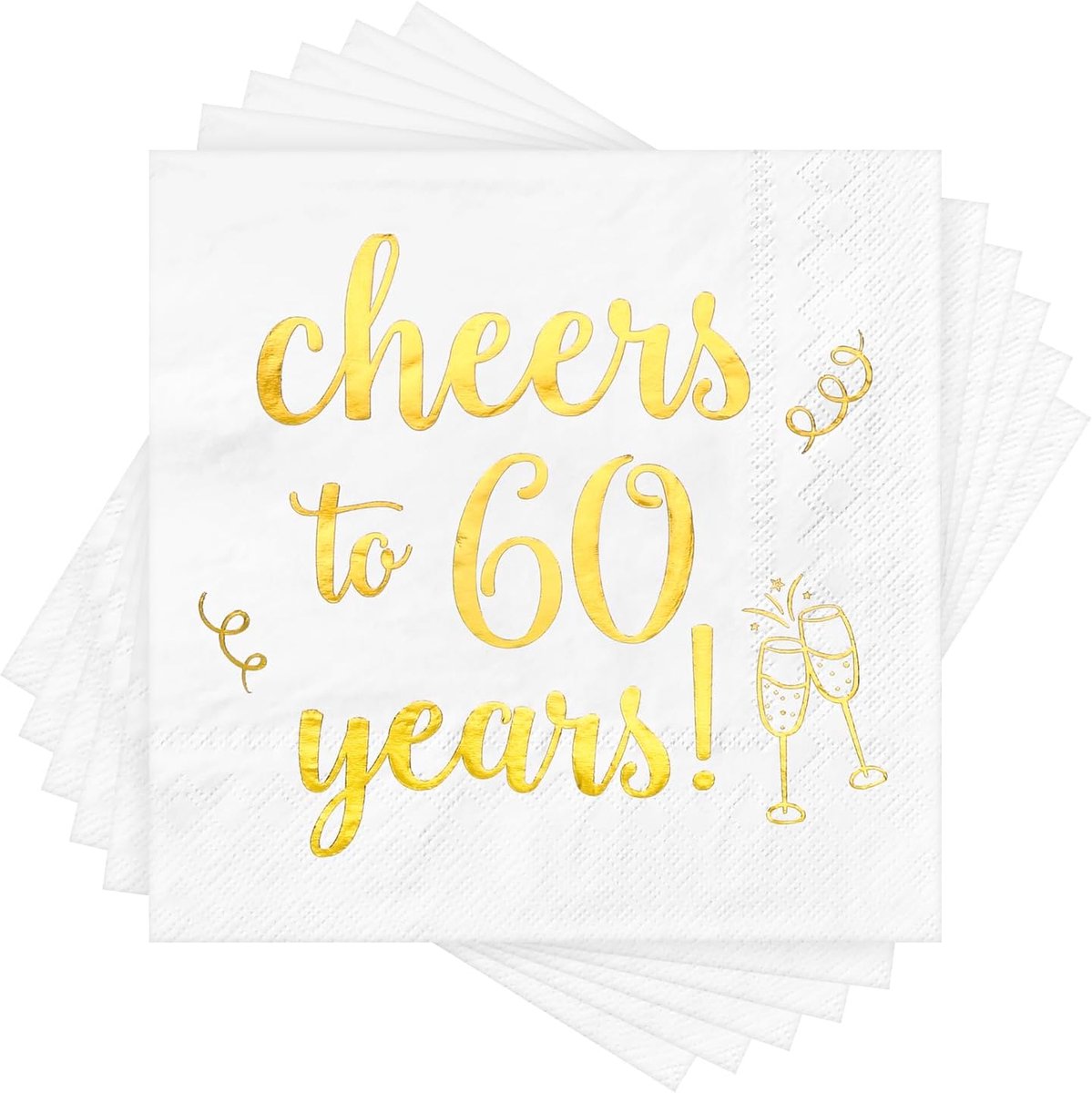 SnelShoppen - Feestelijke Servetten Cheers to 60 Jaar, 60ste Verjaardag Servetten, Cocktail Servetten, 3-laags, Gouden Folie Inscriptie, 40 Stuks, 25.
