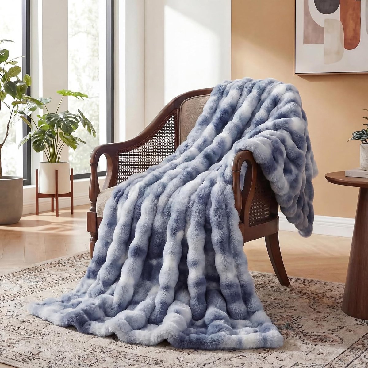 SnelShoppen - Fluffy Deken 150x200 cm Tie-Dye Blauw Bubble Deken Faux Bont voor Thuis, Camping, Feest, Kinderen en Tuin