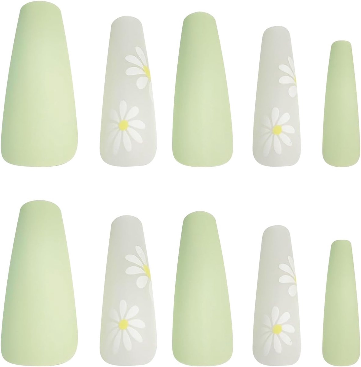 Green Matte Wear Nails Long Fresh Flowers Plain Nail Art Nails DIY Women Decoration Handmade Nails Medium Long Girls - ShopVlot