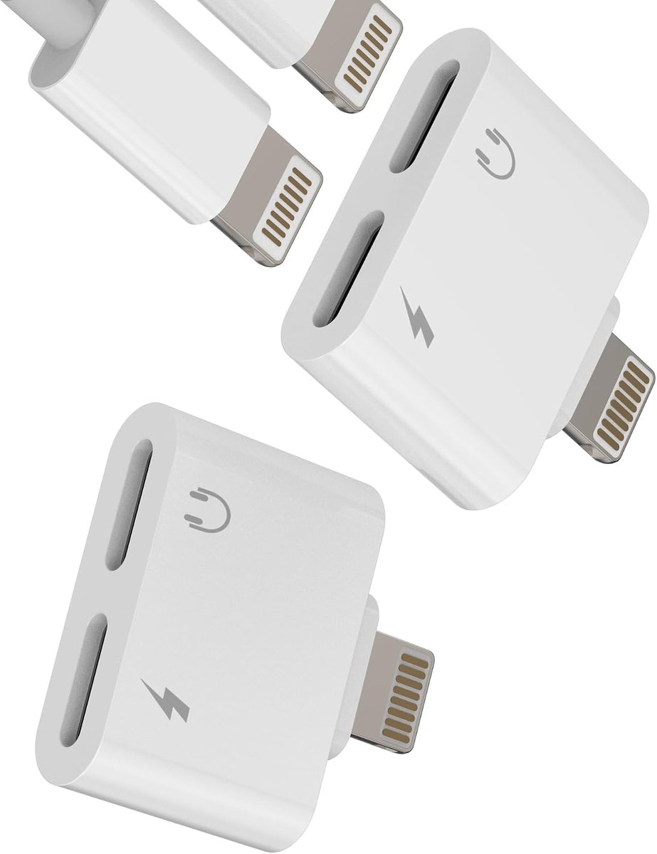 SnelShoppen - Dual Lightning Adapter Jack Audio Charger (2-in-1, 2-Pack) voor iPhone 14 13 Pro Max en iPad - Hoofdtelefoon Adapter met Oplaadfunctie v
