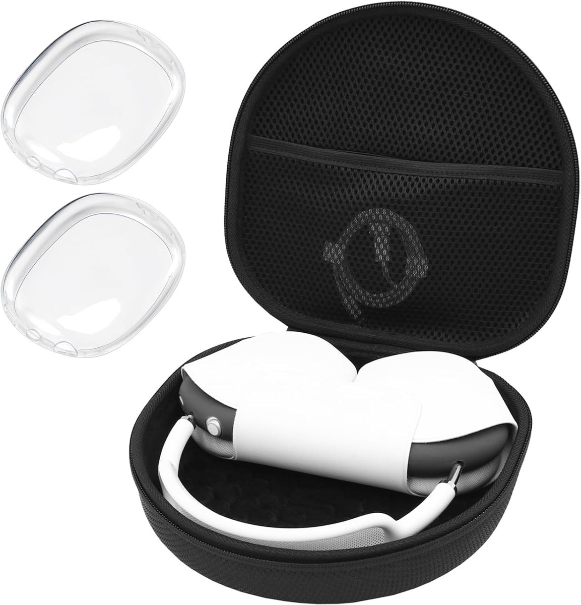SnelShoppen - Hard Case voor AirPods Max 2020 - Beschermende Travel Case met Silicone Oorkussens en Mesh Zak - Zwart - Ideaal voor Reis en Opslag