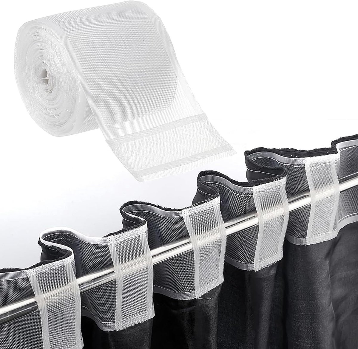SnelShoppen - Gordijnband 10 cm x 10 m Naaiband voor Gordijnstangen | Transparant Nylon met haakjes en voeringstrips, Perfect voor Plissé Gordijnen