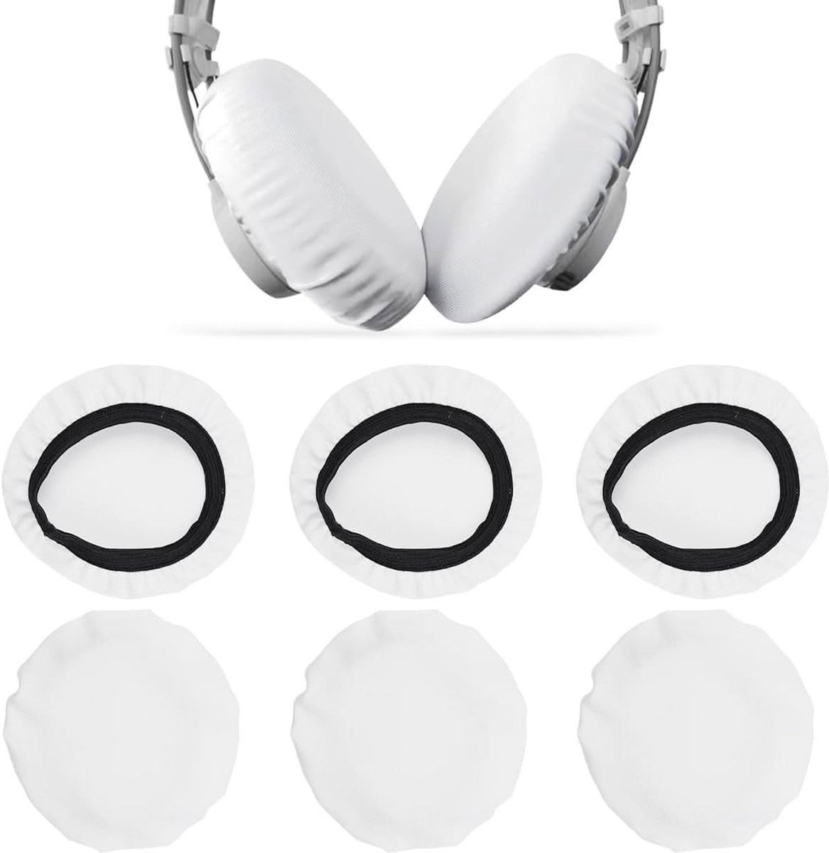 6 x Ear Pads, Flexible Fabric Ear Plugs for Headphones, Washable, Elastic Ear Plugs for Gym, Games(White) - ShopVlot