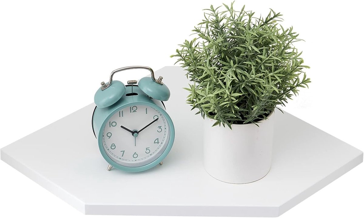 Hoekplank van Hout in Wit en Eiken, Ideaal voor Woonkamer en Slaapkamer met Draadopening voor Planten