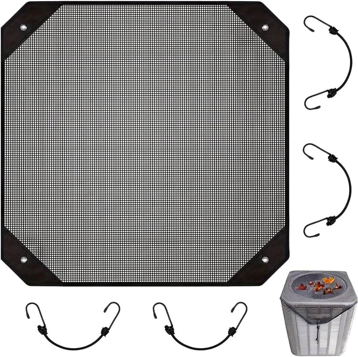 SnelShoppen - Outdoor Unit Airconditioner Cover 91 x 91 cm Universele Mesh Bescherming Zwart Voor Buitenunits Weerbestendig UV-bestendig