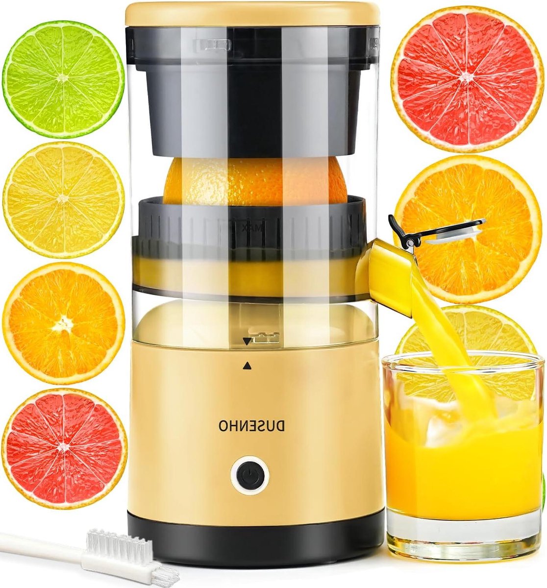 Elektrische Citruspers Sapcentrifuge Oplaadbaar Vers Sap Maken Draadloos en Draagbaar 1 Liter Capaciteit Geel