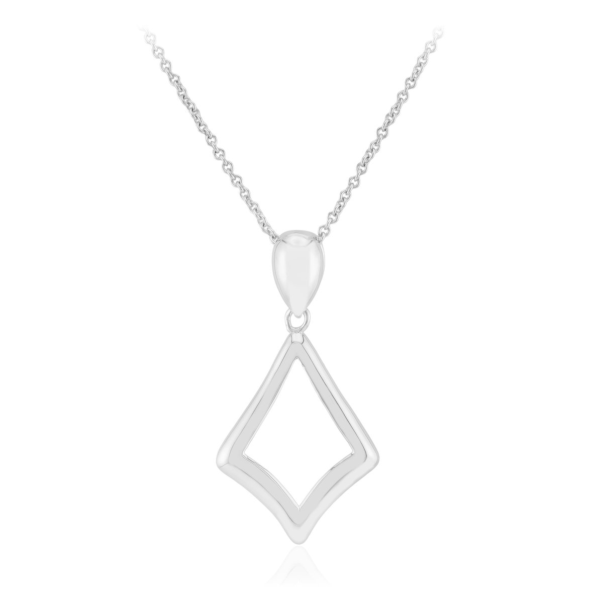 Cavill - Elegante 925 Sterling Zilveren Ketting 45 cm - Gerhodineerd - Fijne Zilveren Ketting met Ruitvormige Hanger - Luxe Sieraden