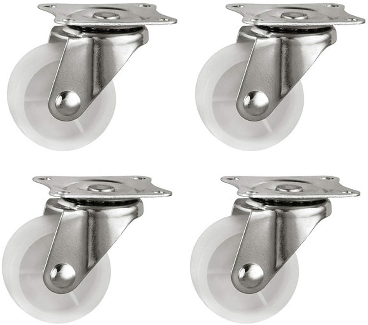 Zware duty universele 40mm wielen voor meubels en trolleys, set van 4, max 20kg, wit