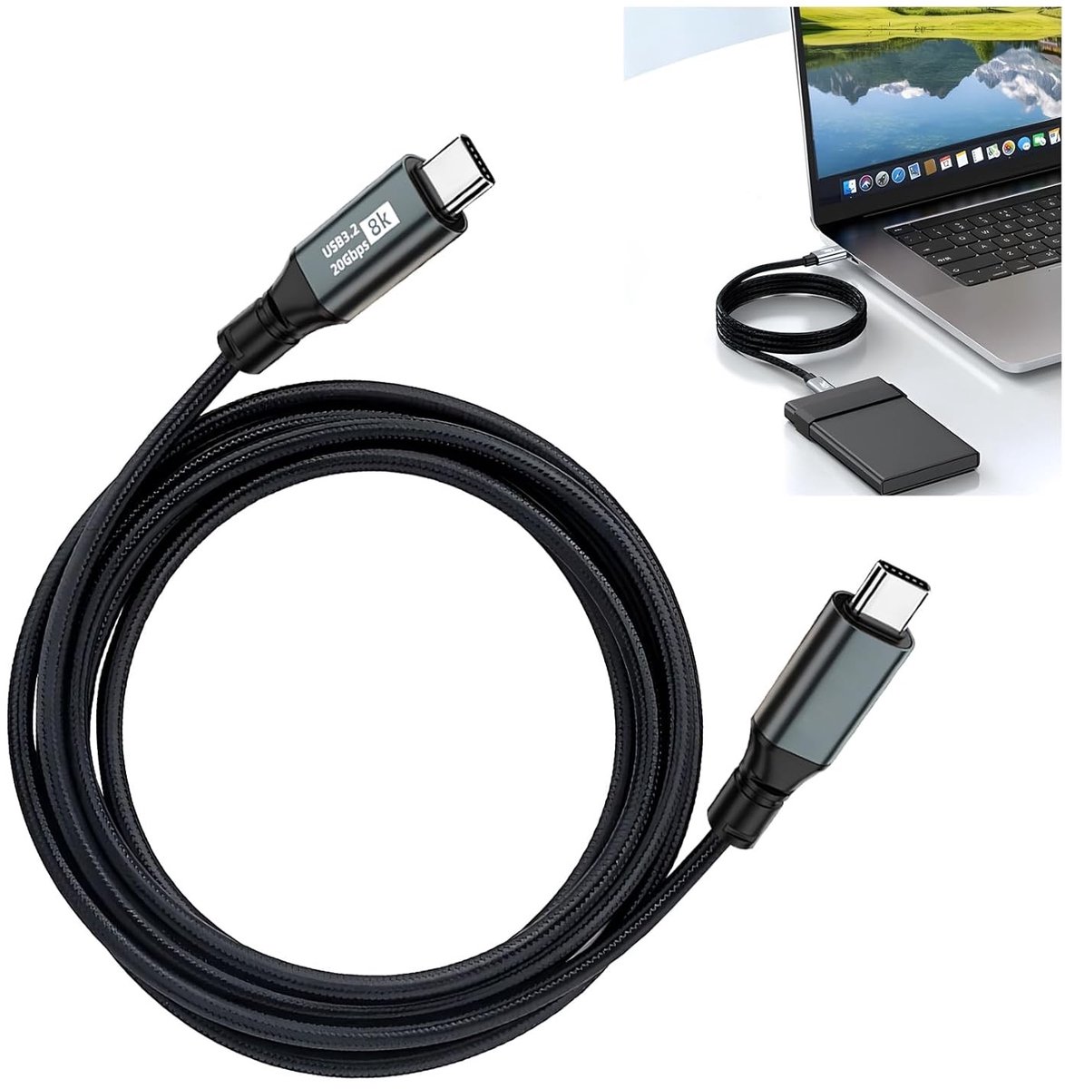 USB-C naar USB-C kabel 1m, USB 3.2 Gen 2, dataoverdracht 20 Gbit/s, snelle oplading 100W, 4K video ondersteuning, geschikt voor laptops, smartphones en USB-C apparaten
