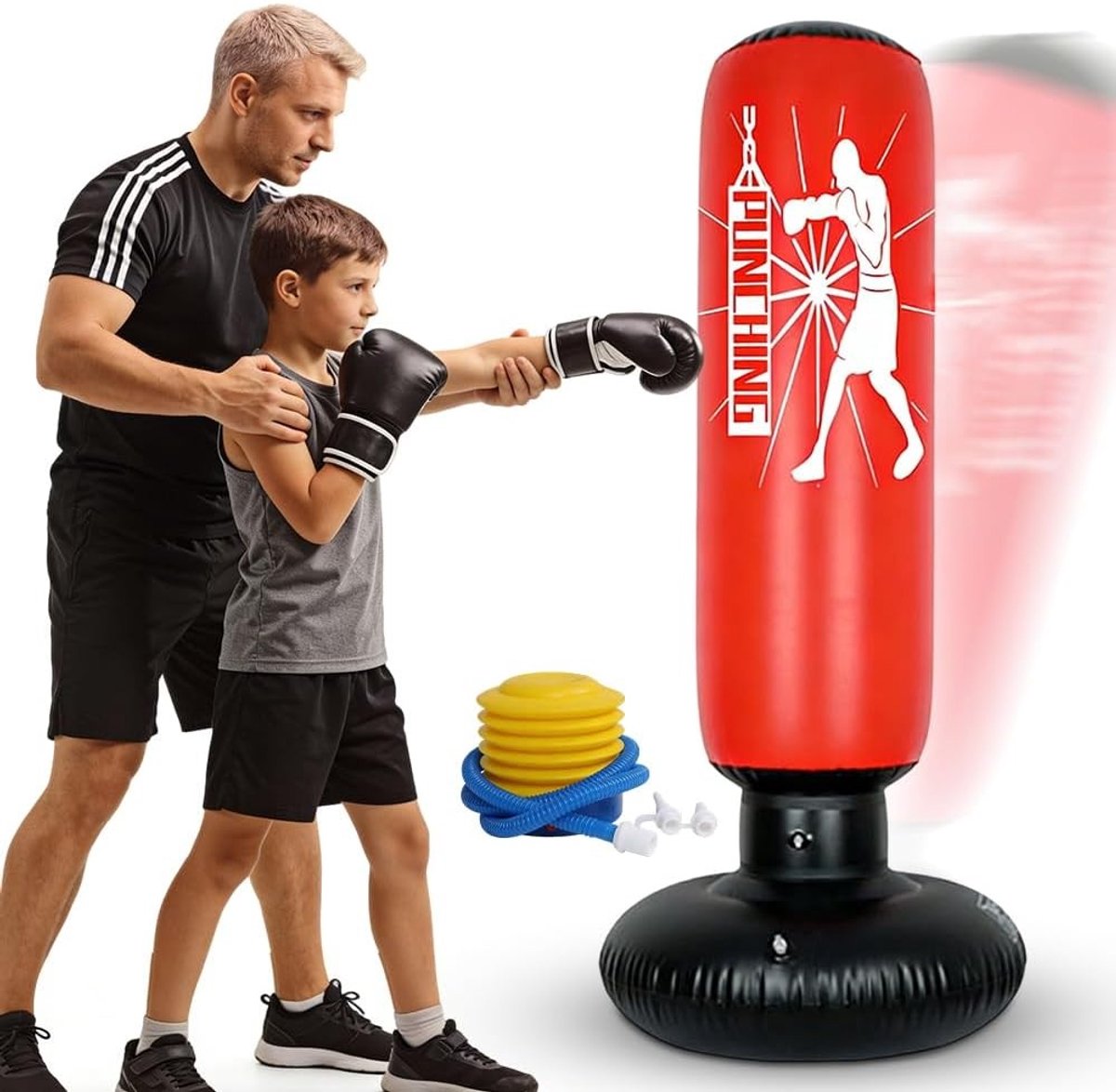 Opblaasbare Bokszak voor Kinderen van 6 tot 12 Jaar - 160 cm Staande Bokszak met Pomp voor Training, Karate, Kickboksen en Stressverlichting