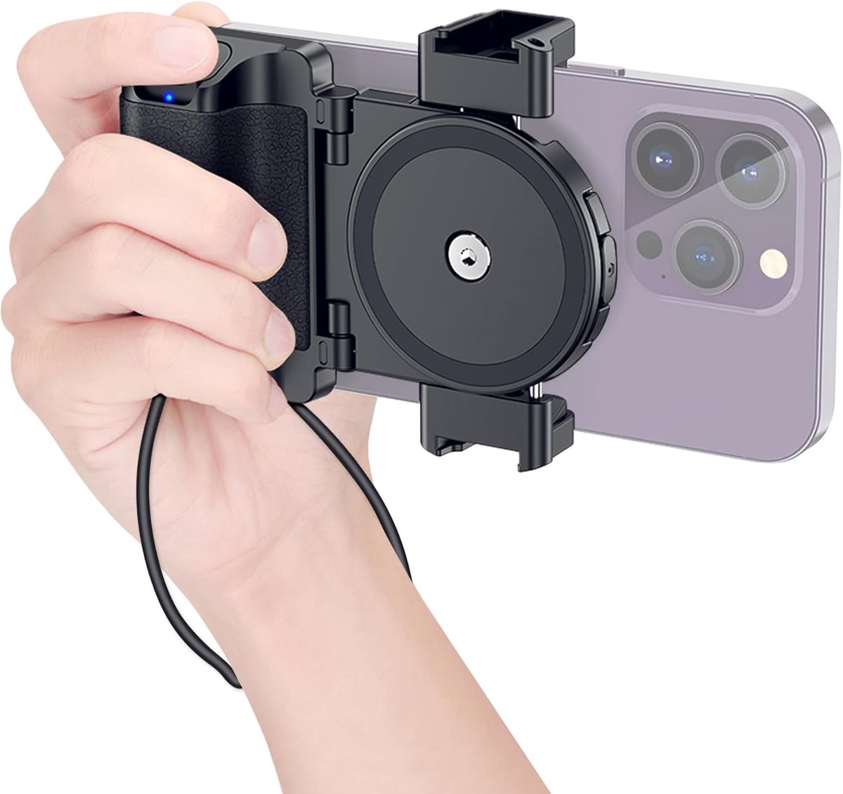 SnelShoppen - Compact Smartphone Handgreep Houder met Afneembare Draadloze Afstandsbediening & Koud Shoe Bevestigingen Geschikt voor iPhone 16 15 14 1