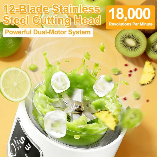 Draagbare Blender - Mini Mixer - Gezonde Dranken Maken - 12-Messen Systeem - 450 ml - Wit — afbeelding 3