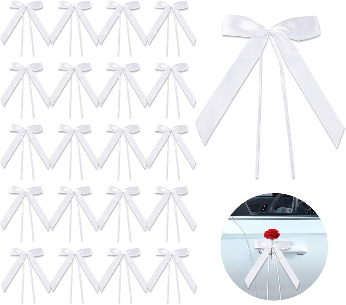 SnelShoppen - 50 Stuks Bruiloft Auto Ribbons Strikken, Antenne Strikken, Handgemaakt, Satijnen Ribbons, Witte Auto Strikken voor Bruiloft, Auto Decora