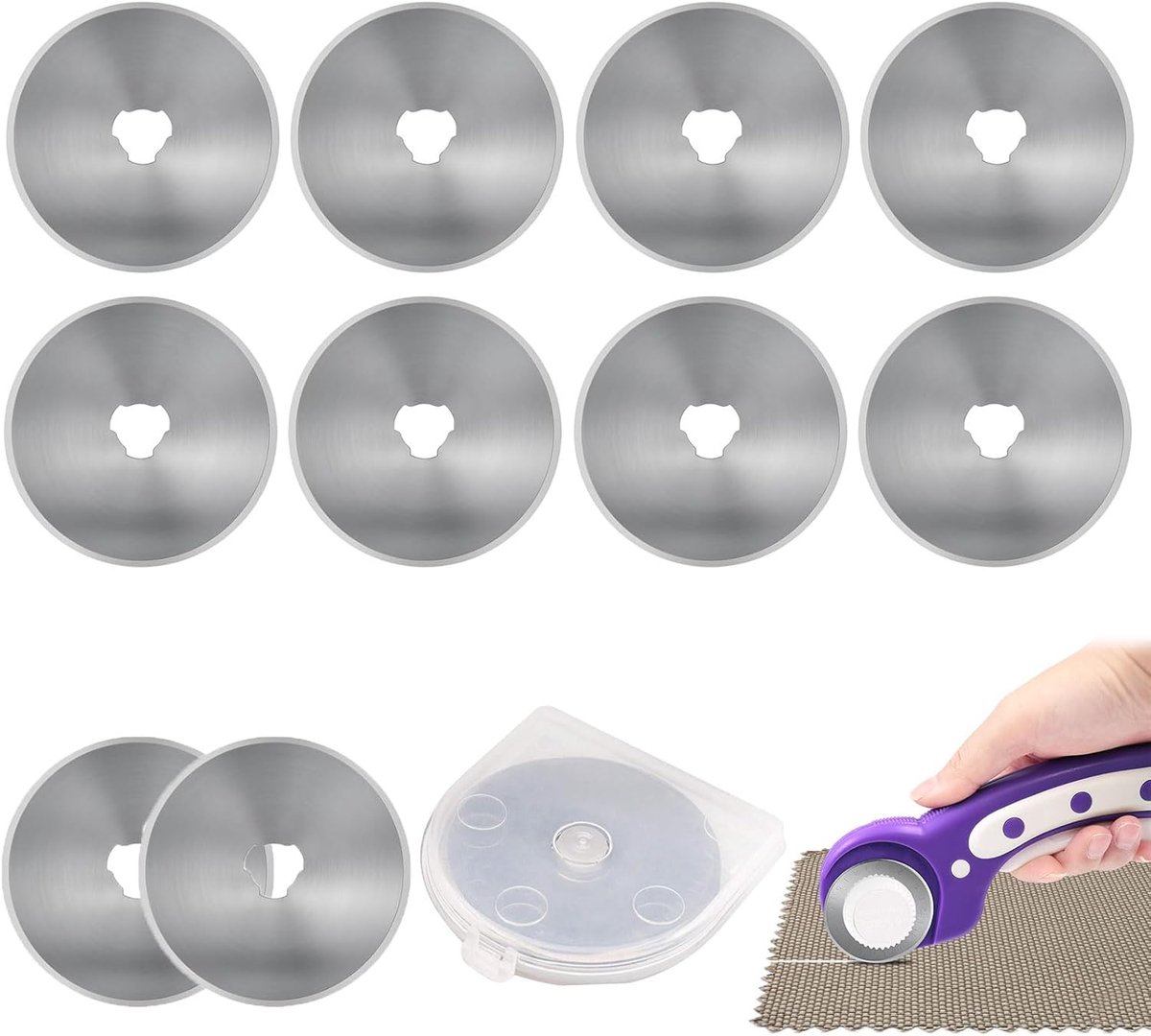 SnelShoppen - Pack van 10 Roller Cutter Rond Vervangbladen, Snijmachine Blades, Ronde Snijbladen, RVS Snijmes, 45 mm, Voor Knutselen en Creatieve Proj