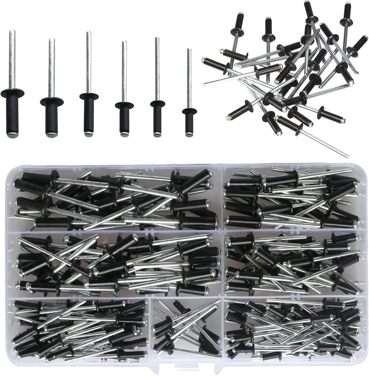 SnelShoppen - 210 Delige Blind Rivet Set - Grote Flens Aluminium Blind Rivetten - Open Rivetten met Platte Ronde Kop (M3.2/4/5) Lengte (2/10/12/14/16)