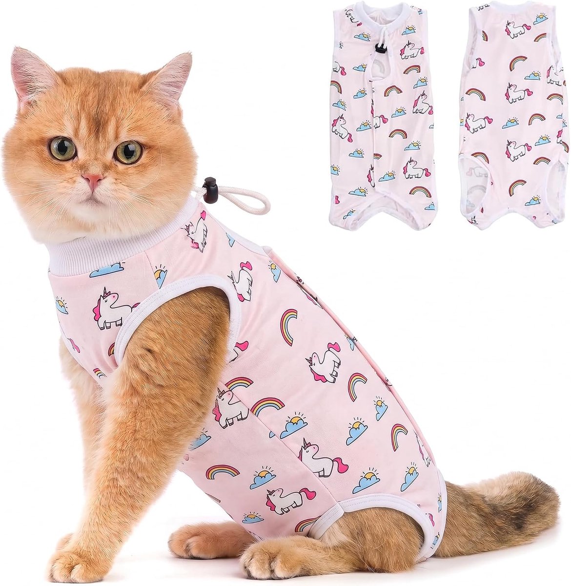 SnelShoppen - Avont Body Romper voor Katten na Chirurgie - Sterilisatie Herstelpak voor Katten - Ademend, Zacht, Elastisch - Eenhoorn - Maat S