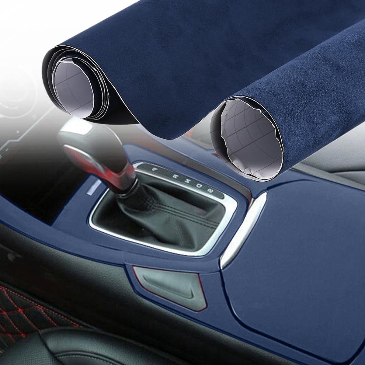 SnelShoppen - Auto Folie, Microvezel Stof, Suède Look, Zelfklevende Auto Folie met Luchtkanalen, Interieur Stof, Donkerblauw, 30 x 152 cm, Elegante Au