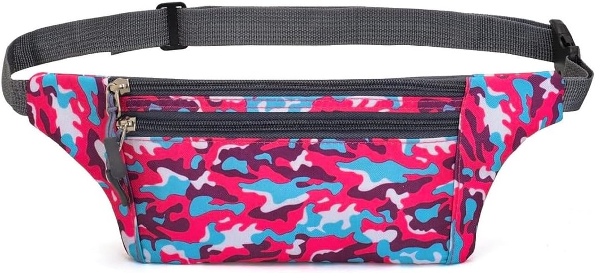 SnelShoppen - Heuptas Camouflage Rood - Waterdichte Sportieve Heuptas - Multifunctioneel Nylon - Ideaal voor Wandelen, Sport, Reizen, Joggen, Klimmen