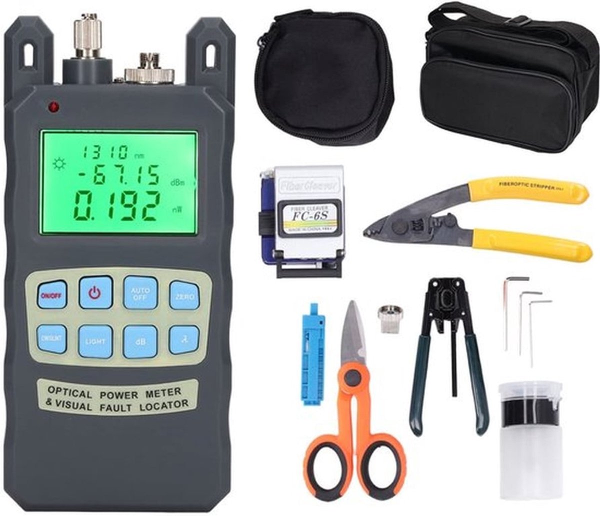 Glasvezel Gereedschapsset 15-delig - Optische Vermogensmeter - Glasvezelstripper - Vezelmes - Miller Klem - Inclusief opbergtassen - Fiber Optic Tool Kit