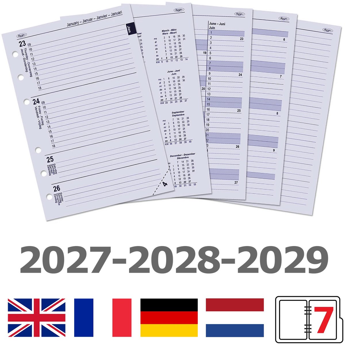 Kalpa 6206-27-28-29 210 x 144 mm A5 Dagboek Vulling 1 Week per 2 Paginas DE FR NL EN 2027 2028 2029