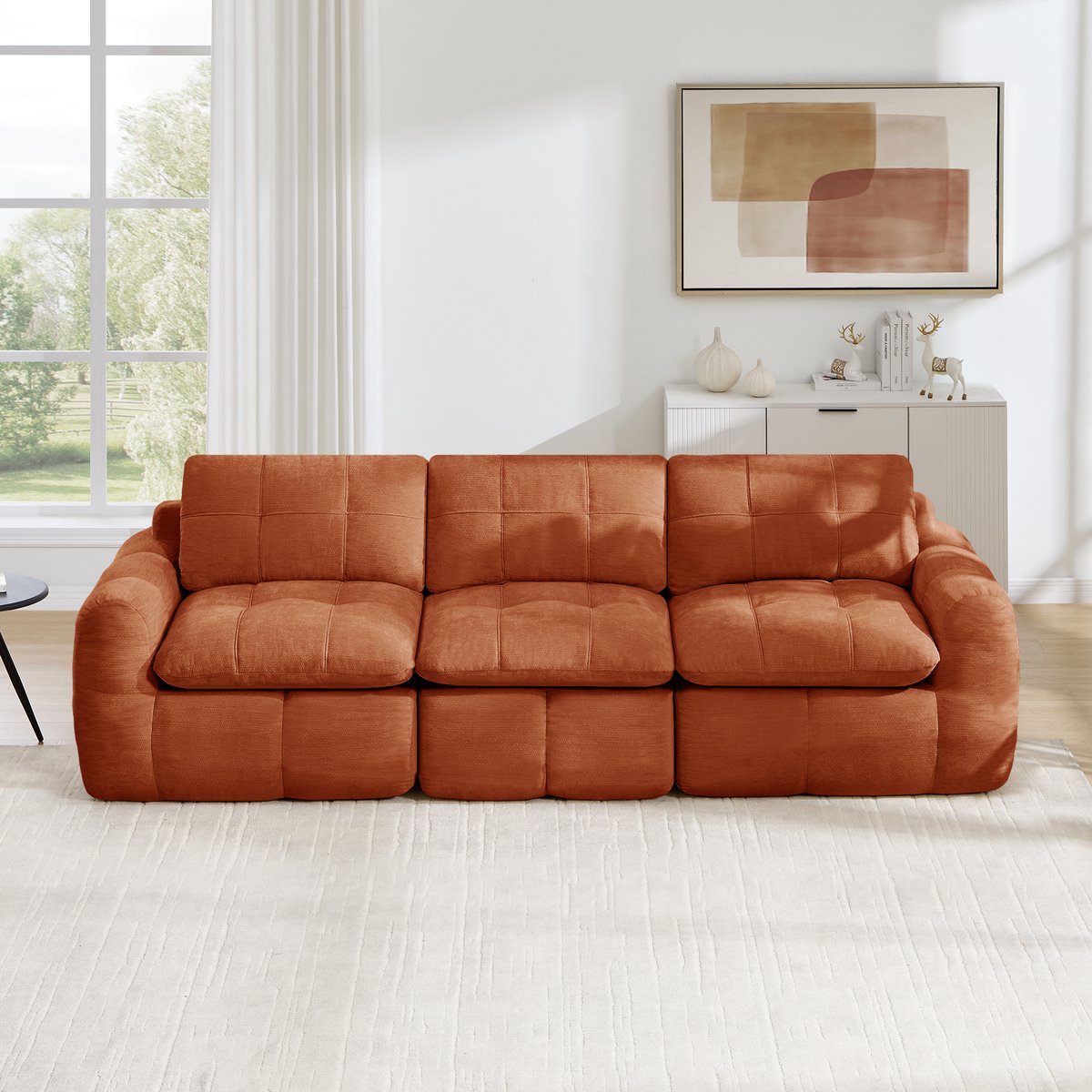 Intebiki 3-zits Hoekbank - Chenille stof - Modulaire L-vormige bank - Geen montage nodig- oranje