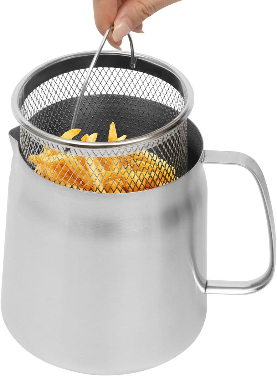 Frituurpan - Oliepan Kookpan - Frietjes Bakken - V-vormige Schenktuit - 2 Liter - Zilver