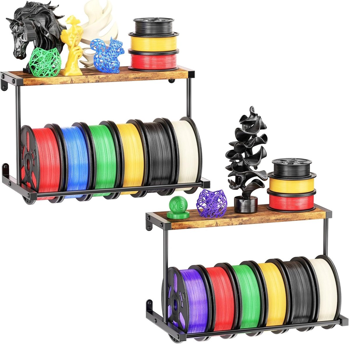 Filament Opbergrek - Spoel Houder - 3D Printen Studio - Wandmontage 2 Niveaus - Zwaar Metaal - 2 Stuks