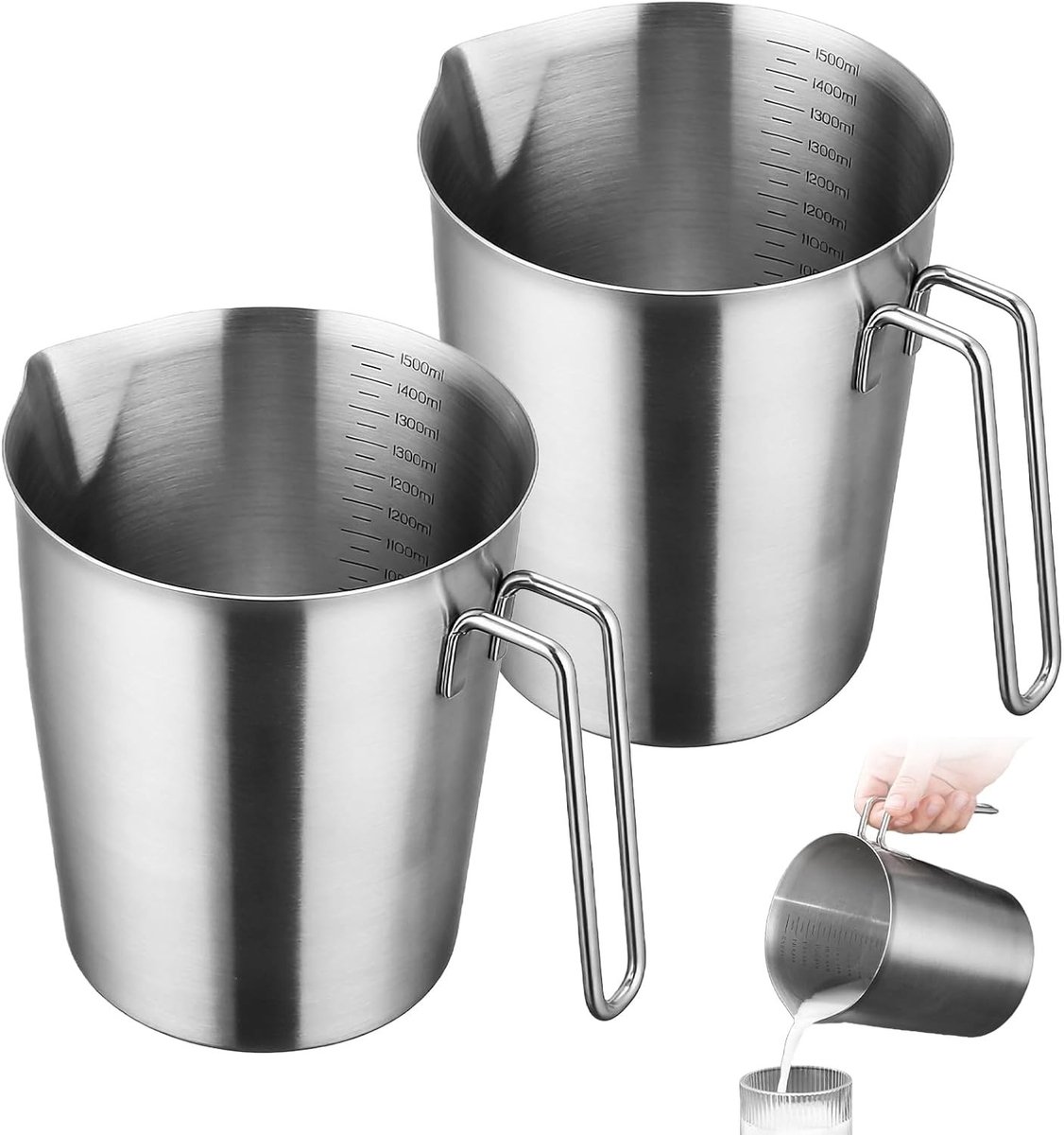 Set van 2 Maatbekers - Roestvrij Staal - 1,5 L - Duurzaam en Vaatwasmachinebestendig - Voor Keuken en Bakken