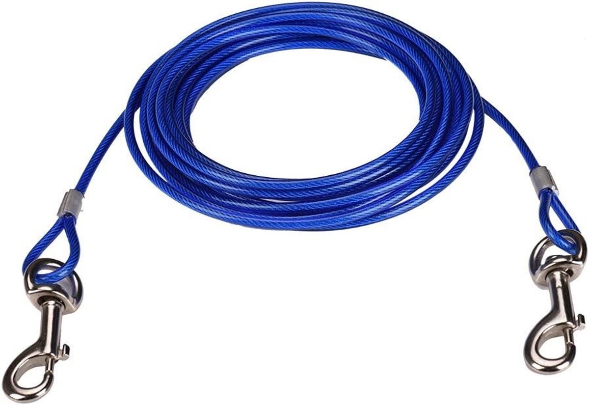 Bevestigingskabel voor Honden - Blauw - 5 m - Gevlochten Stalen Kabel met PVC Coating - Voor Klein/Middelgrote Honden