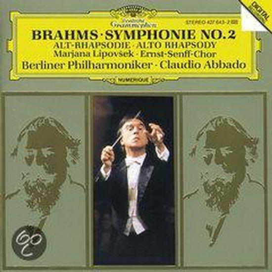 Claudio Abbado dirigeert Brahms Symphonie No.2 in een zwart kostuum. Met Marjana Lipovšek en Berliner Philharmoniker.