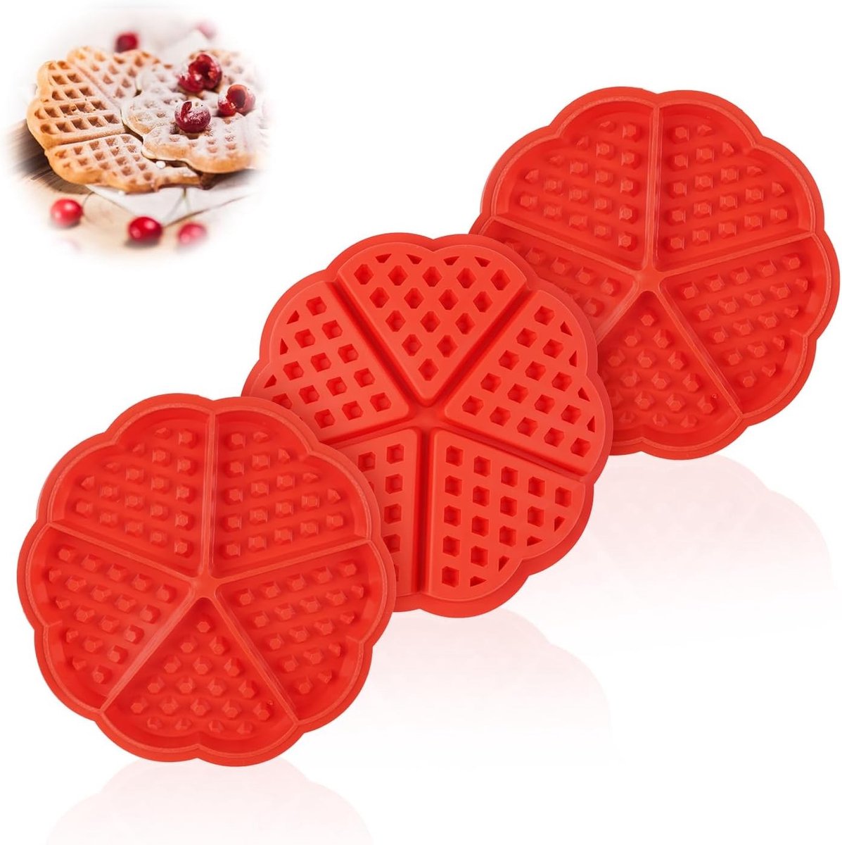 Set van 3 Siliconen Wafelvormen voor Airfryer, Hartvorm met 5 Sleuven voor Perfecte Hartvormige Wafels