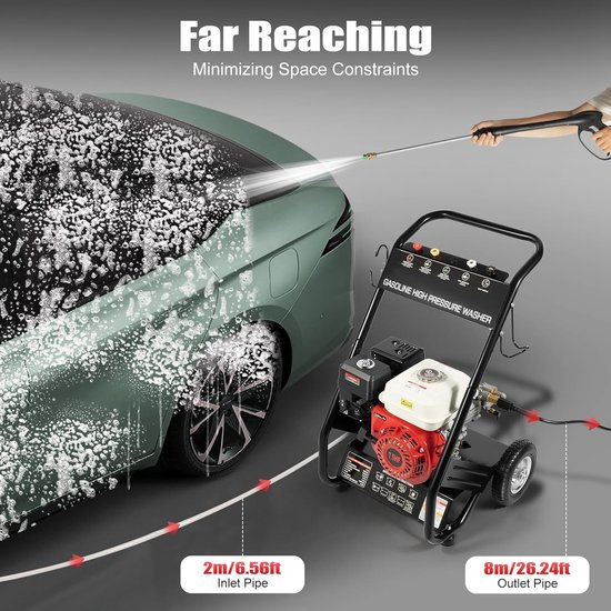Benzine Hogedrukreiniger - Oppervlaktereiniger Drukreiniger - Terras Reinigen - Krachtige Nokkenpomp - 2200 PSI - Zwart Rood — afbeelding 5
