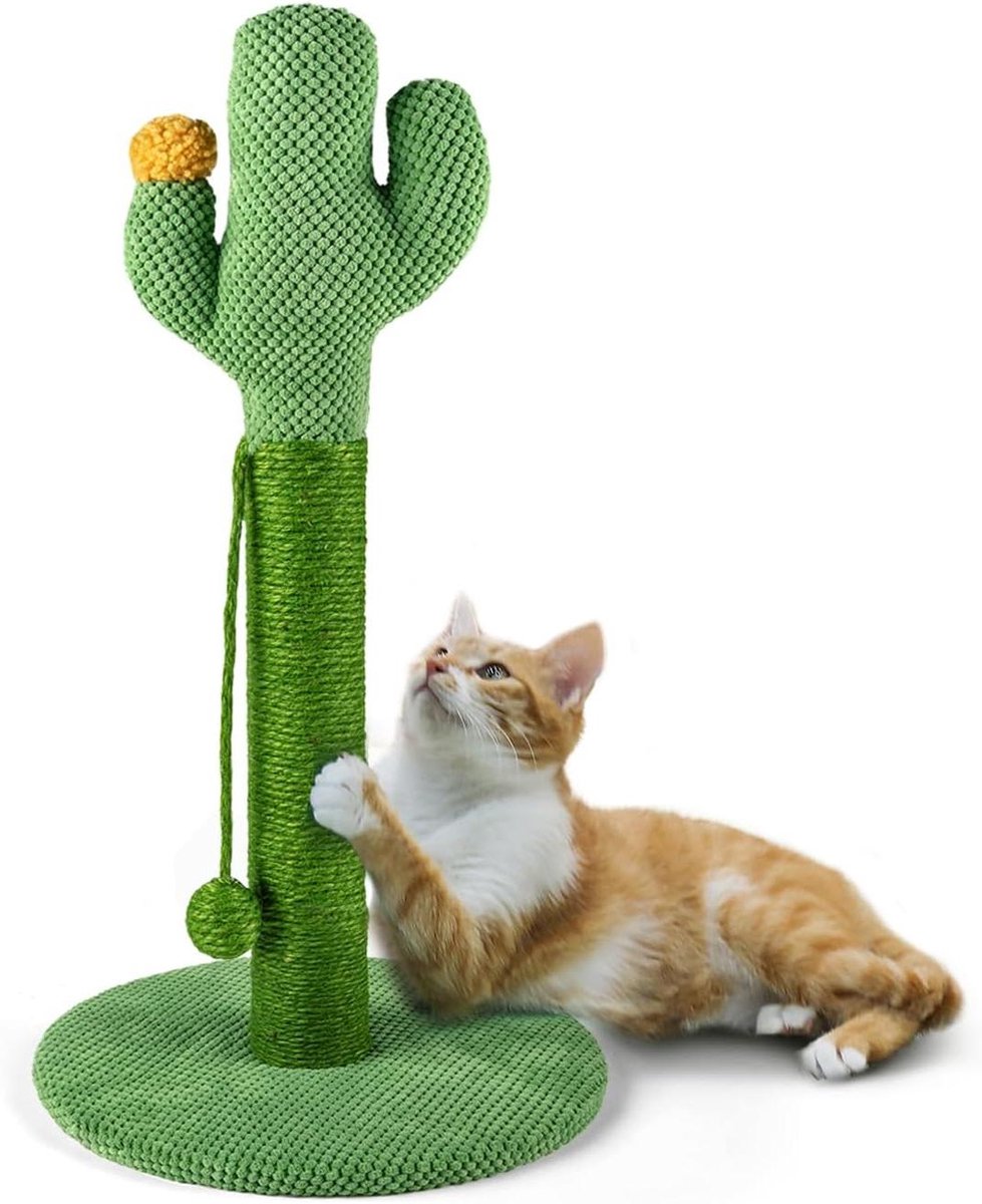 Krabpaal cactus - Katten klimpaal - Vertier voor katten - Met bungelbal - 58 cm hoog - Groen