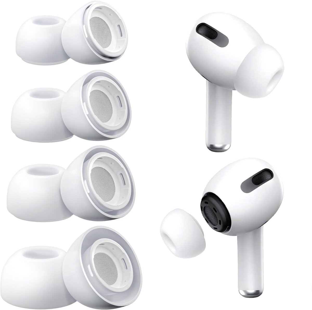 Airpod Pro Ear Tip Replacement - Airpods Pro 2 Ear Tips - Zacht Siliconen / Zijdelingse Geluidsdempingsgaten - 4 Stuks - Voor AirPods Pro (1e En 2e Generatie) Wit
