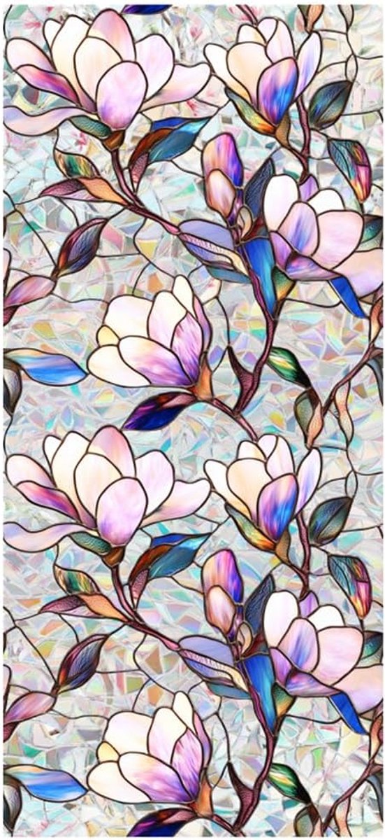 Raamfolie privacy bescherming - paarse magnolia - decoratief zonlicht effect - creëert privacy - ShopVlot