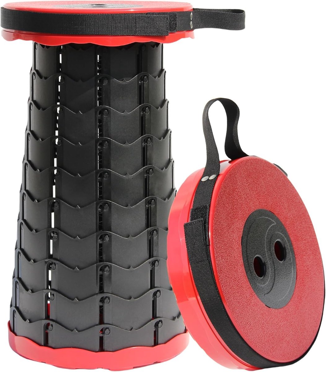 Draagbare Opvouwbare Campingkruk Lichtgewicht voor Buiten, Vissen, Wandelen, BBQ en Binnengebruik met Kussen en Carabiner - Max Belastbaarheid 200 kg (Rood)