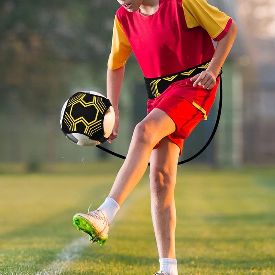 Voetbaltrainer met koord - Trainingsaccessoire Bal - Voetbalvaardigheden Verbeteren - Handsfree Balcontrole - Elastisch tot 2m - Zwart Geel — afbeelding 4