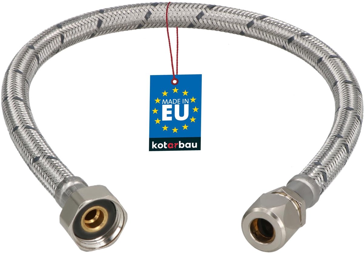 KOTARBAU® Flexibele Aansluitslang 1/2“x3/8“ - Aansluitslang Armatuur 50 cm - Flexibele Kraanslang - Wartelmoer x Knelkoppeling - Sanitaire Aansluitslang - Gevlochten Roestvrijstalen Aansluitslang - Zilver