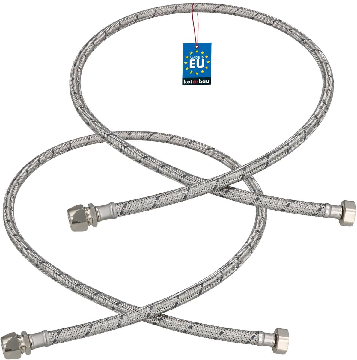 KOTARBAU® 2 Stuks - Flexibele Aansluitslang 3/8"x3/8" - Aansluitslang Armatuur 120 cm - Flexibele Kraanslang - Wartelmoer x Knelkoppeling - Sanitaire Aansluitslang - Gevlochten Roestvrijstalen Aansluitslang