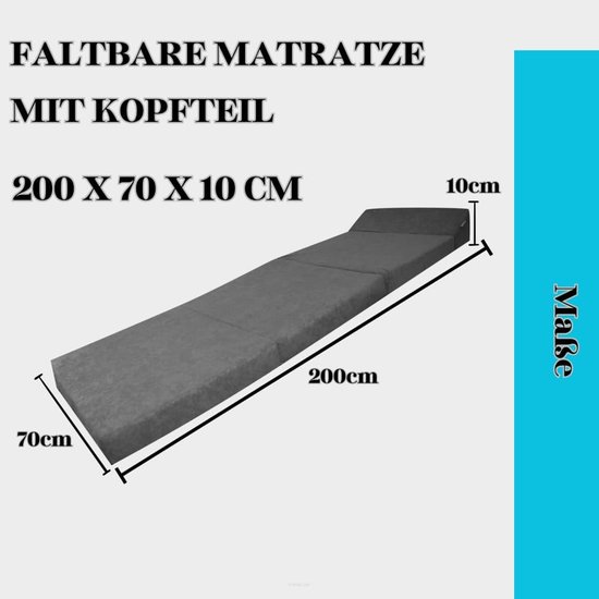 Vouwmatras 3-delig - Gastenmatras extra bed - Comfortabel slapen - Wasbare hoes - 200x70x10 cm - Lichtgrijs — afbeelding 4