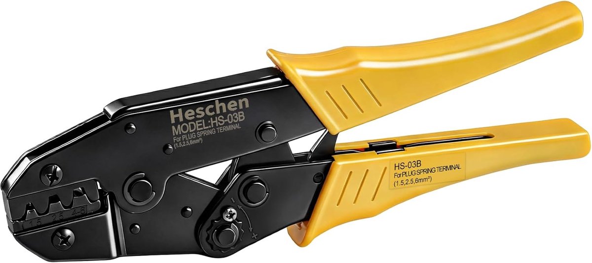 SnelShoppen - Ratchet Tang HS-03B voor Niet-Geleide Klemmen & Crimpwerkzaamheden, 1.5-6mm² (15-10 AWG), Geel, 230mm Lengte