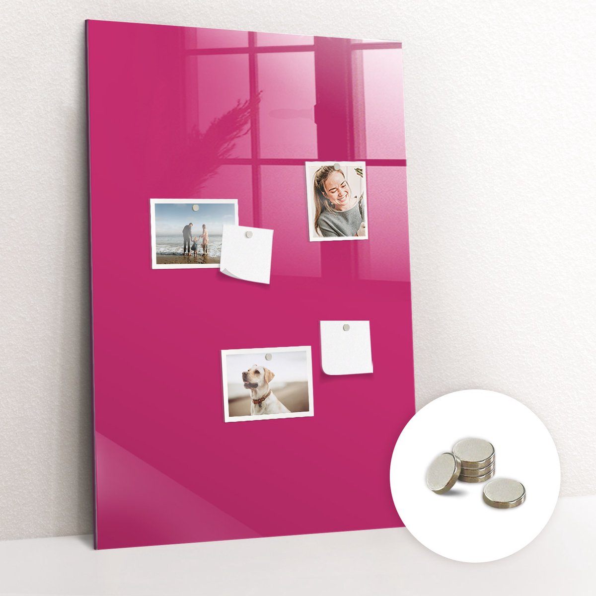 Tulup Glassboard - Sterke roze kleur Magneetbord - 60 cm x 90 cm - Memobord Glas - Design Memobord - Magnetisch Wandbord Roze - Inclusief Gratis Magneten - Magneetbord Muur - Magnetic Board