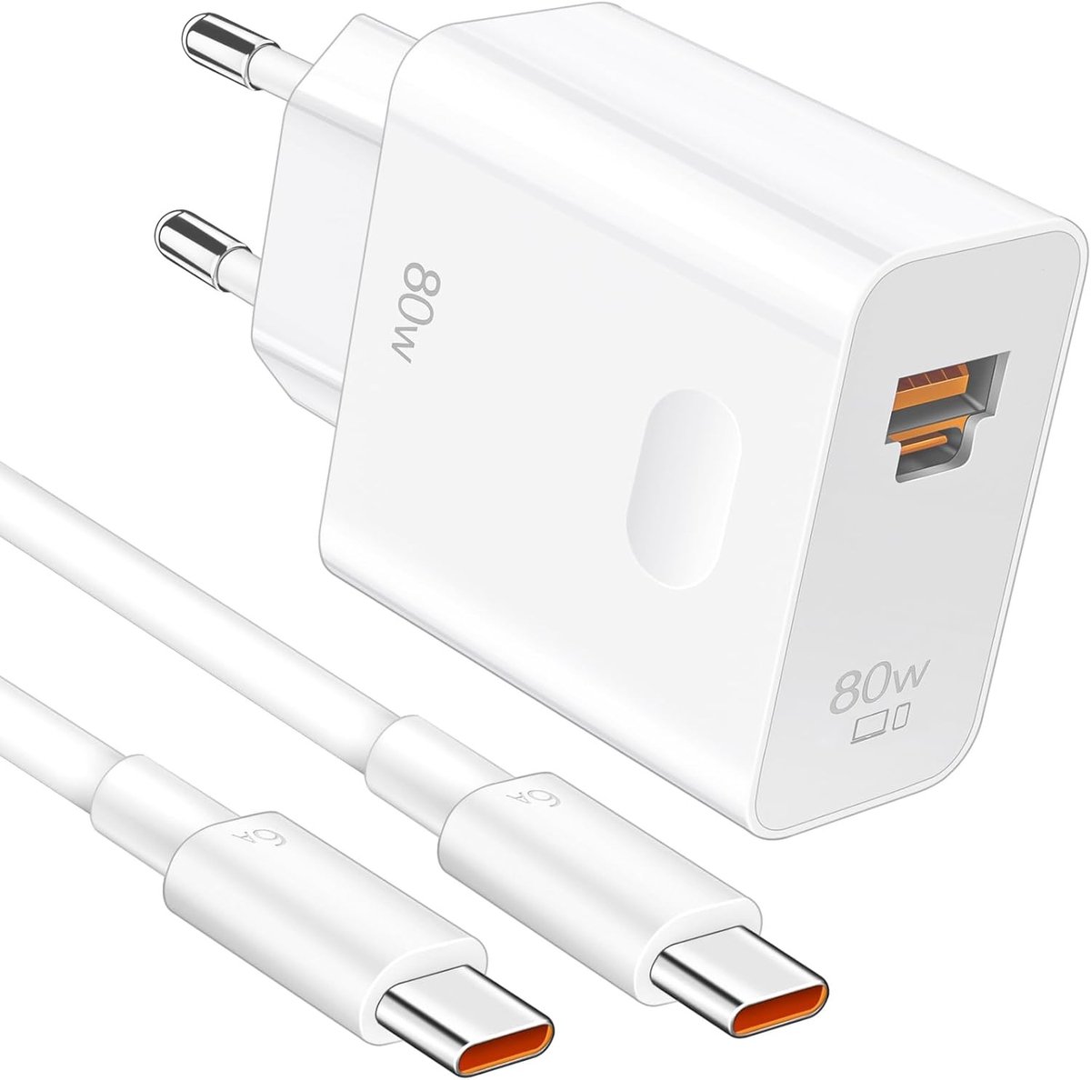 80W USB C Snellader met 2 Poorten en 6A USB C Kabel voor Honor Smartphones en Tablets