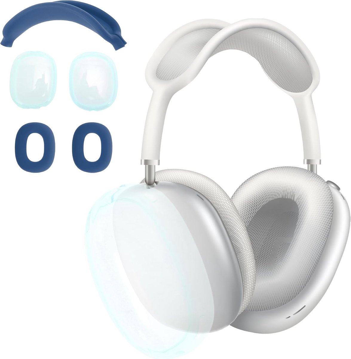 SnelShoppen - 3-in-1 Hoofdtelefoon Accessoires voor AirPod Max, Silicone Oorkussens, Beschermhoes, TPU Hoes, Hoofdband Bescherming, Diepblauw