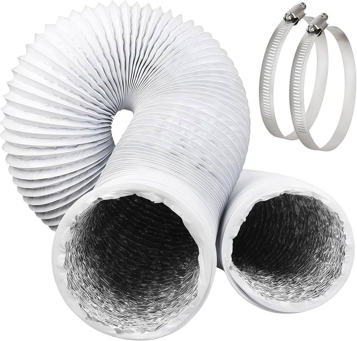 SnelShoppen - Flexibele PVC Afvoerslang 100 mm, 3 m Lang, Aluminium Ventilatieslang met 2 RVS Slangenklemmen voor Airconditioning, Afzuigkap en Wasdro