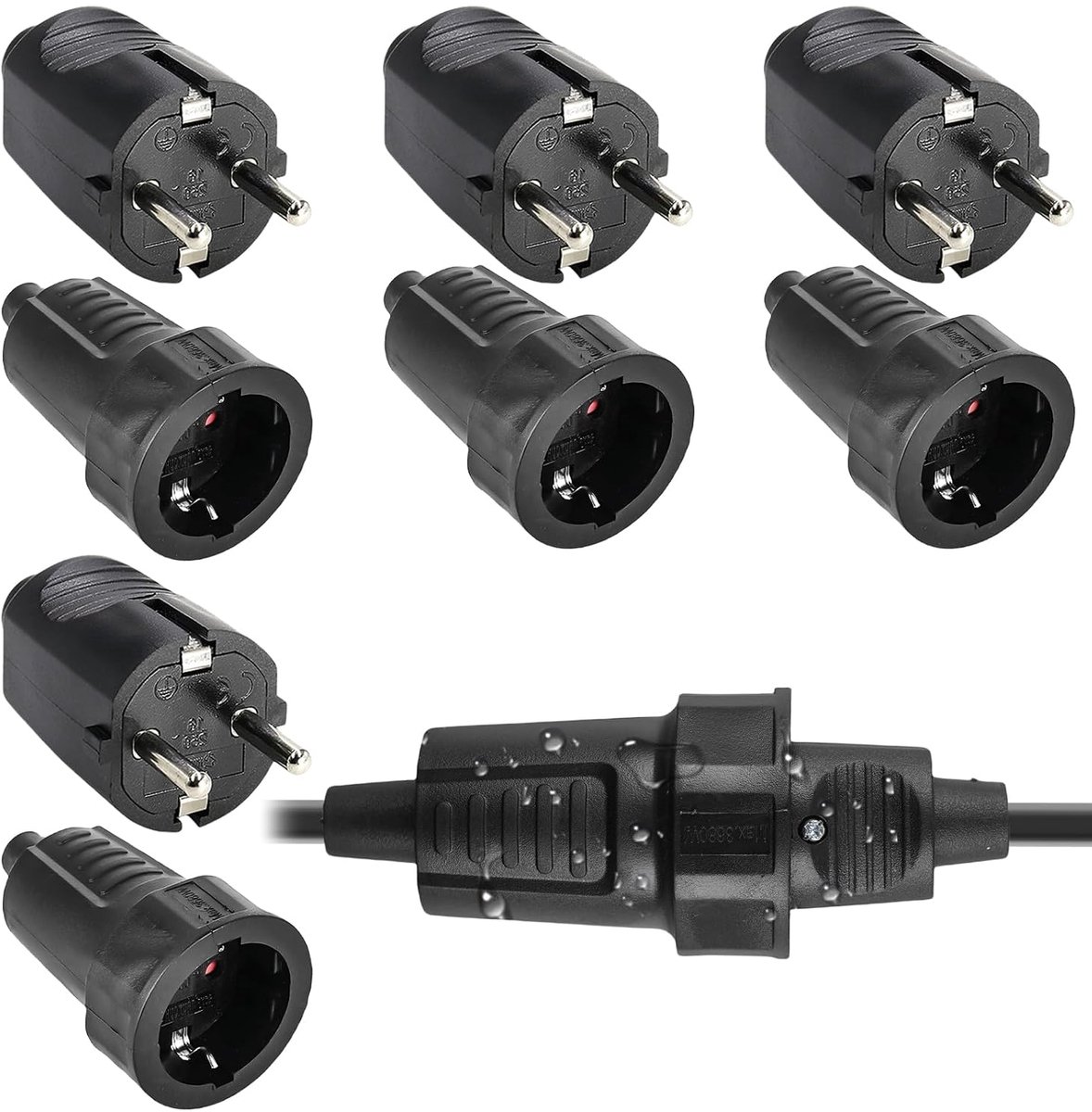 Schuko stekker koppeling set 250 V - rubber 2-polig - IP54 waterdicht - veilig voor buitengebruik - SnelShoppen