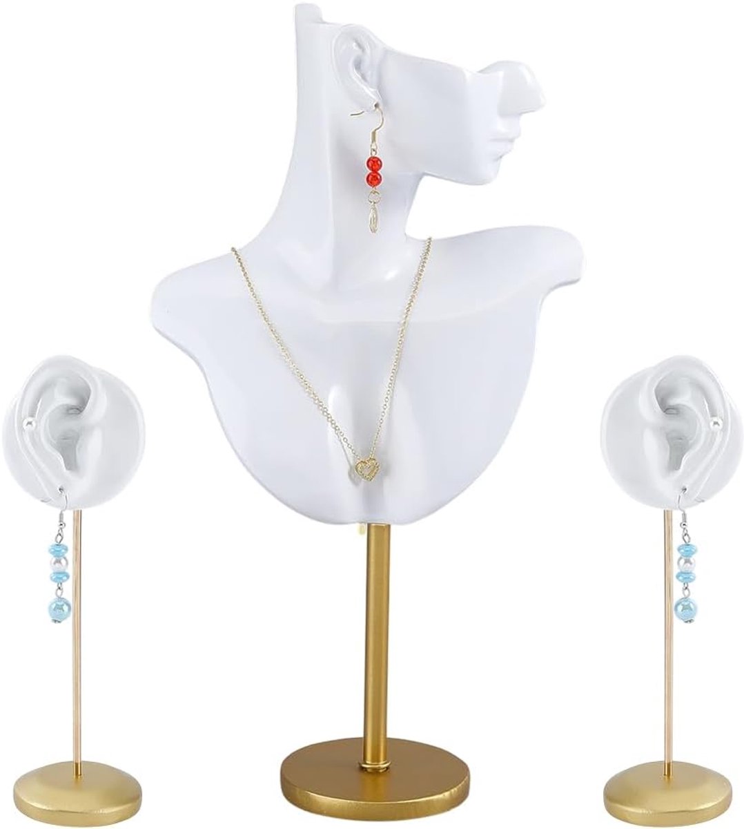 SnelShoppen - Set Witte Sieraden Buste Halskettingen Oorbellen Display Hars Sieraden Presentatiestandaard Busteezel Standaard Oorbellen Houder Organiz