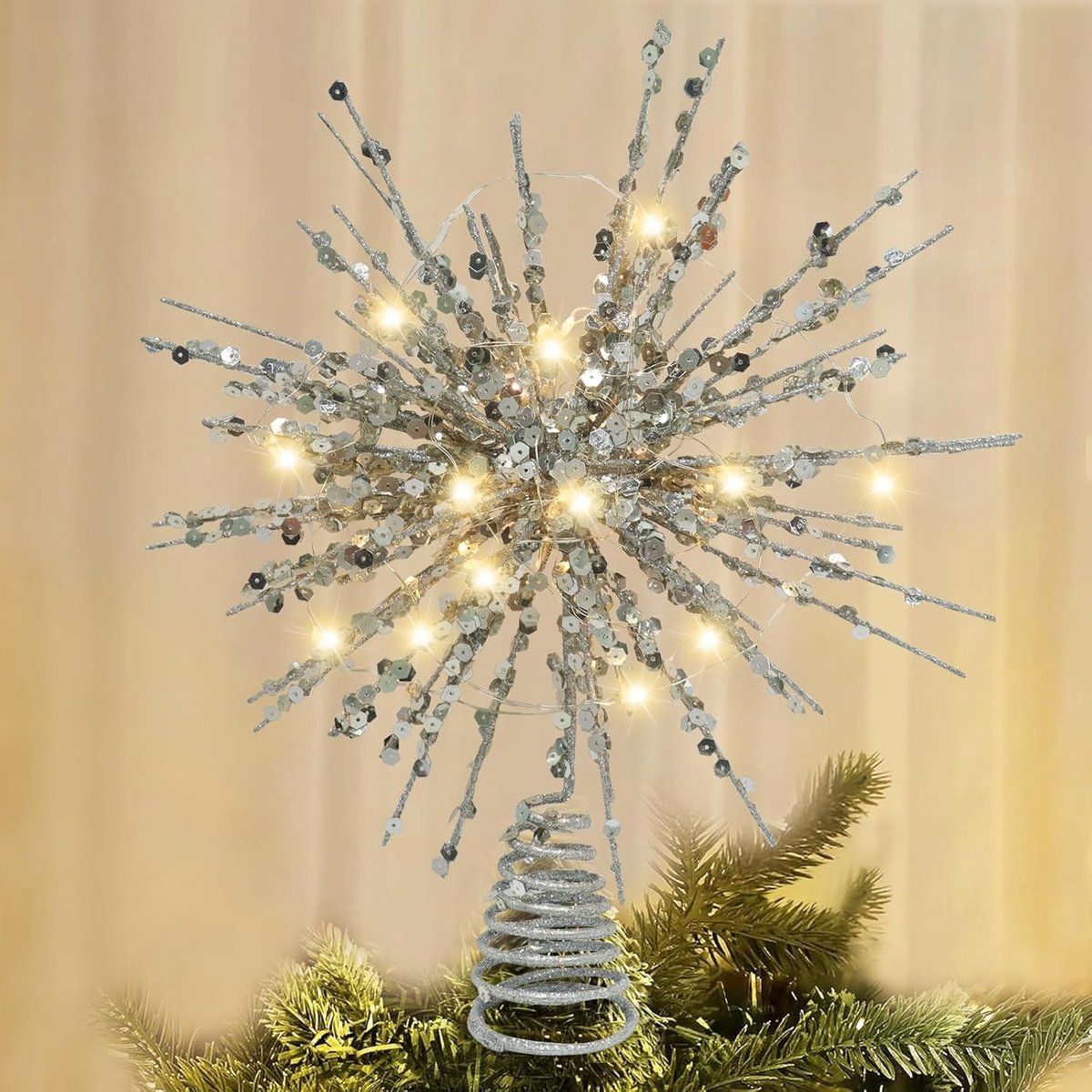 SnelShoppen - Kerstboomtopper Ster met LED Verlichting - Traditionele Kerstdecoratie voor Dennenboom - Glitterende Ster - Perfect voor Feestdagen en F