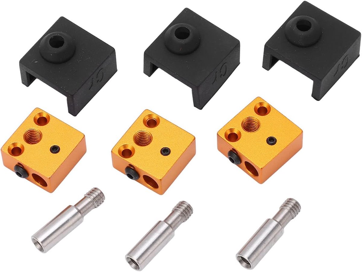 SnelShoppen - 3D Printer Accessoires Set - 3 Stuks Silicone Sok, Aluminium Verwarmblok en RVS Dikte voor Verbeterde Warmteafvoer en Stabiele Printkwal